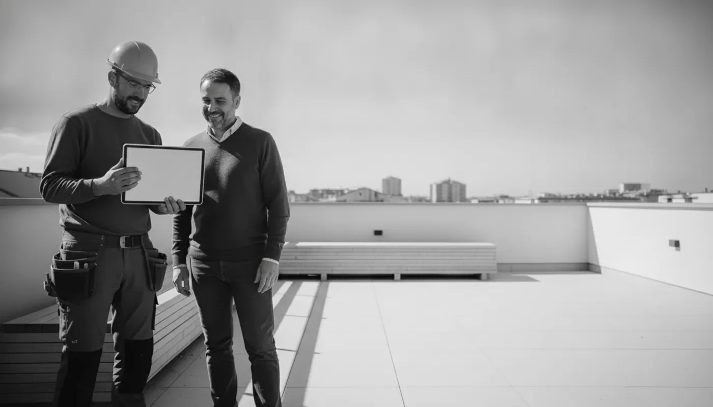 El instalador enseña la tablet al cliente, en la propia visita